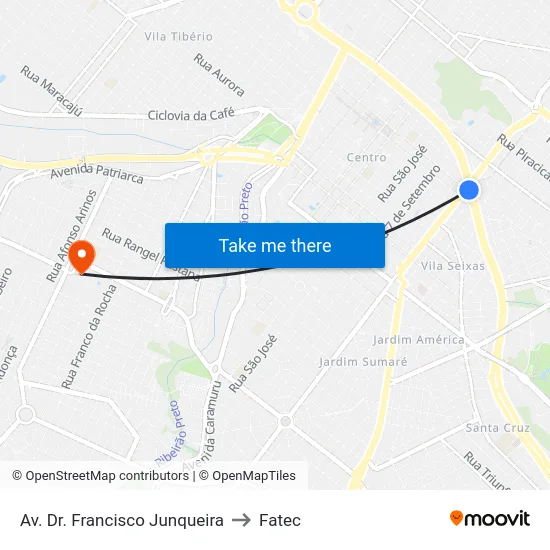 Av. Dr. Francisco Junqueira to Fatec map