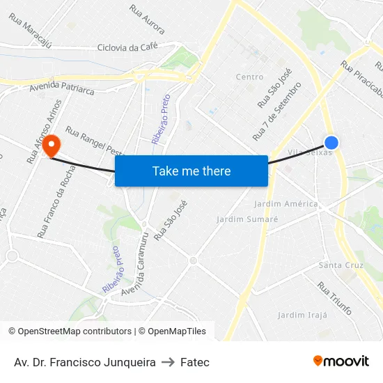 Av. Dr. Francisco Junqueira to Fatec map