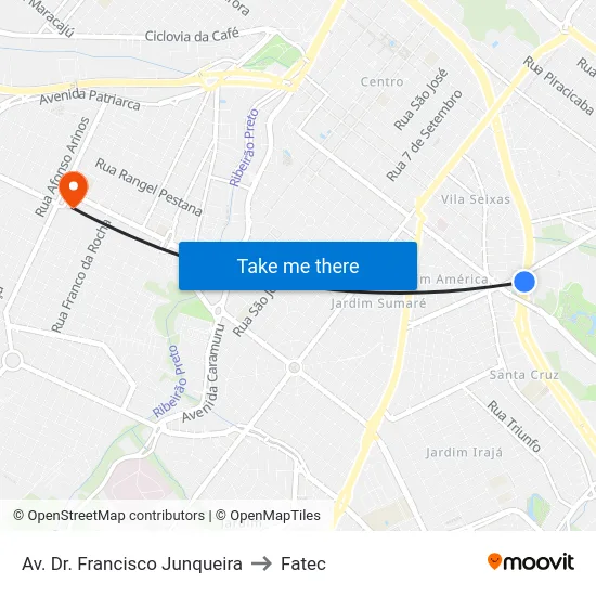 Av. Dr. Francisco Junqueira to Fatec map