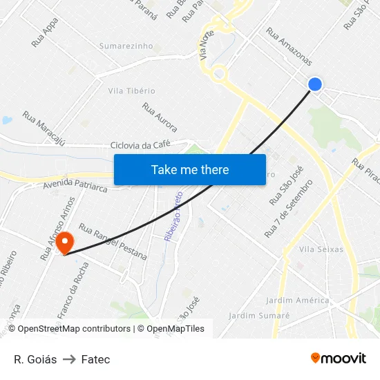 R. Goiás to Fatec map