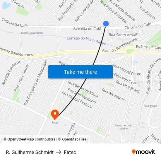 R. Guilherme Schmidt to Fatec map