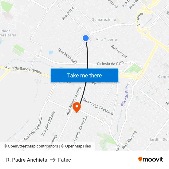 R. Padre Anchieta to Fatec map