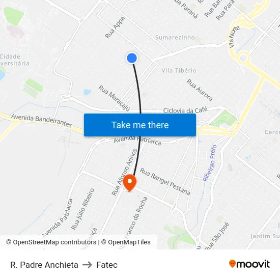 R. Padre Anchieta to Fatec map