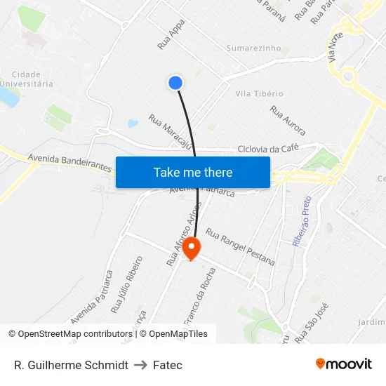 R. Guilherme Schmidt to Fatec map