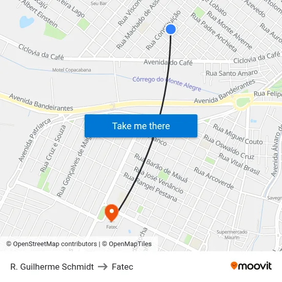 R. Guilherme Schmidt to Fatec map