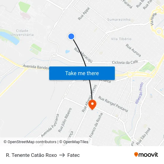 R. Tenente Catão Roxo to Fatec map