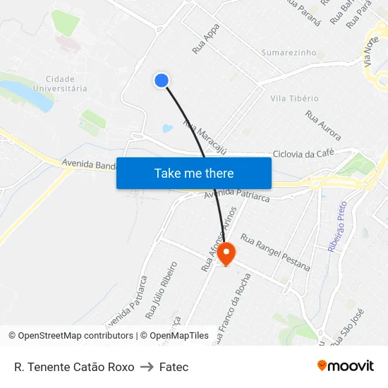 R. Tenente Catão Roxo to Fatec map