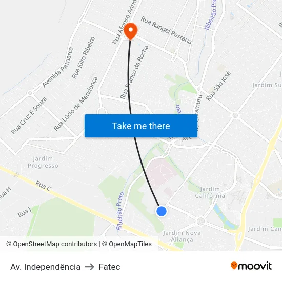 Av. Independência to Fatec map
