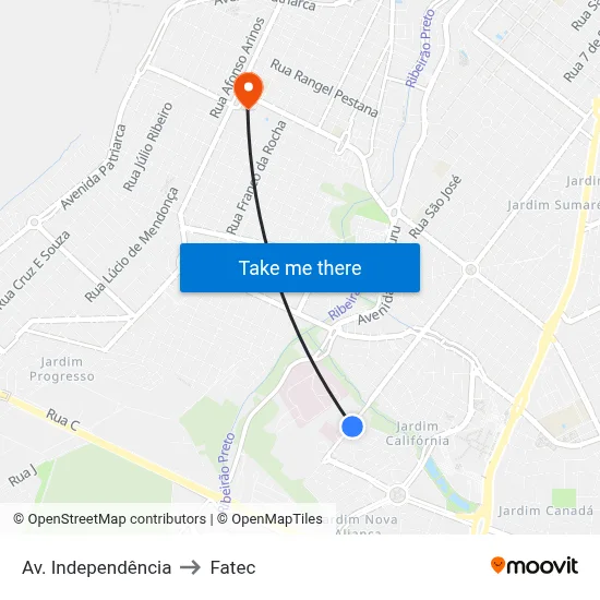Av. Independência to Fatec map