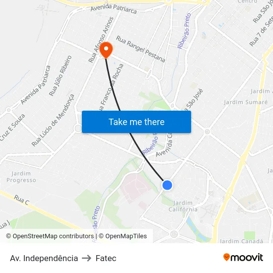 Av. Independência to Fatec map