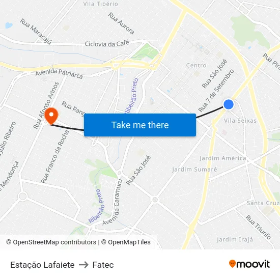 Estação Lafaiete to Fatec map