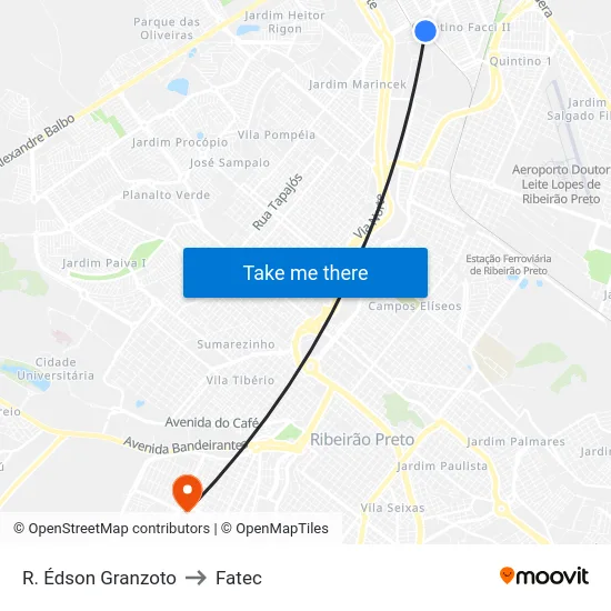 R. Édson Granzoto to Fatec map