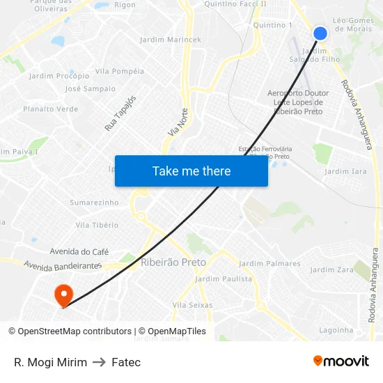 R. Mogi Mirim to Fatec map