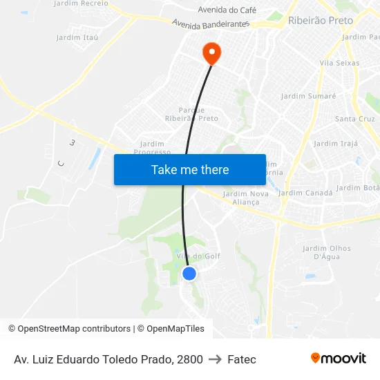 Av. Luiz Eduardo Toledo Prado, 2800 to Fatec map