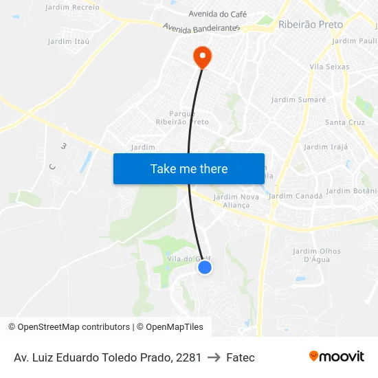 Av. Luiz Eduardo Toledo Prado, 2281 to Fatec map