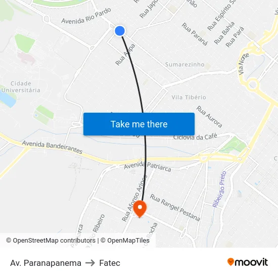 Av. Paranapanema to Fatec map