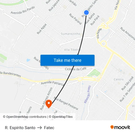 R. Espírito Santo to Fatec map