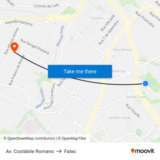Av. Costábile Romano to Fatec map