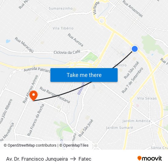 Av. Dr. Francisco Junqueira to Fatec map