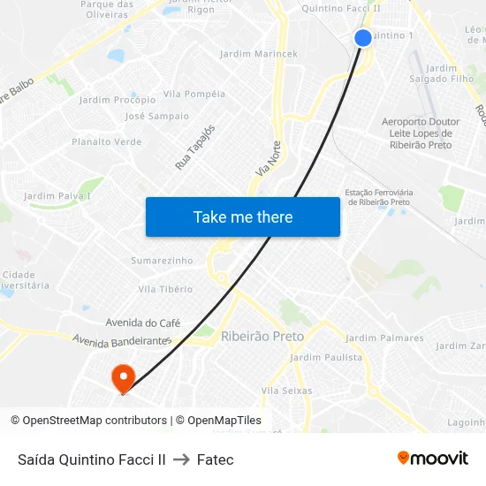 Saída Quintino Facci II to Fatec map