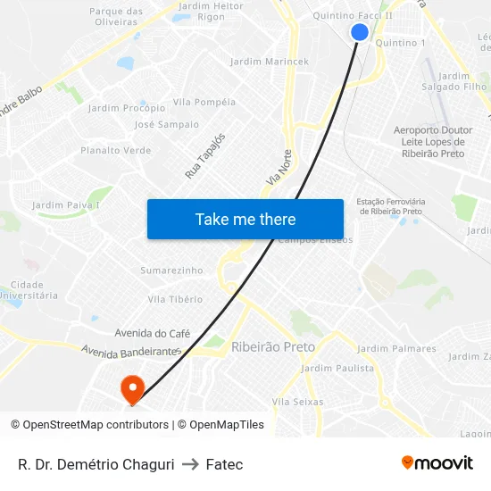 R. Dr. Demétrio Chaguri to Fatec map