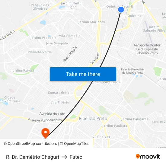 R. Dr. Demétrio Chaguri to Fatec map