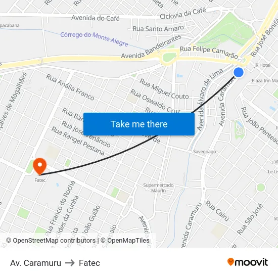 Av. Caramuru to Fatec map