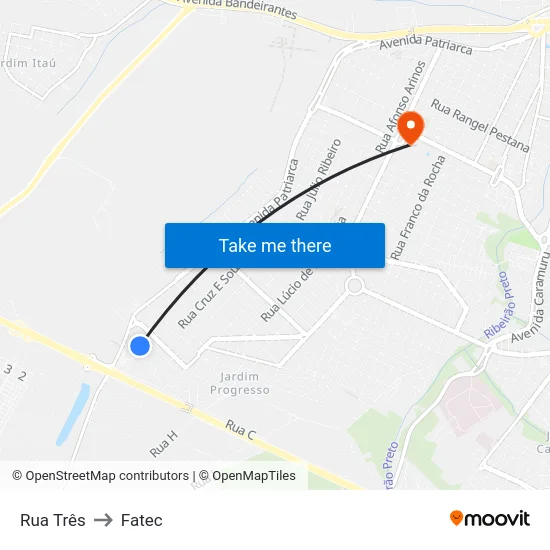 Rua Três to Fatec map