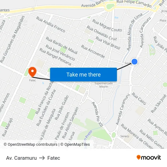 Av. Caramuru to Fatec map