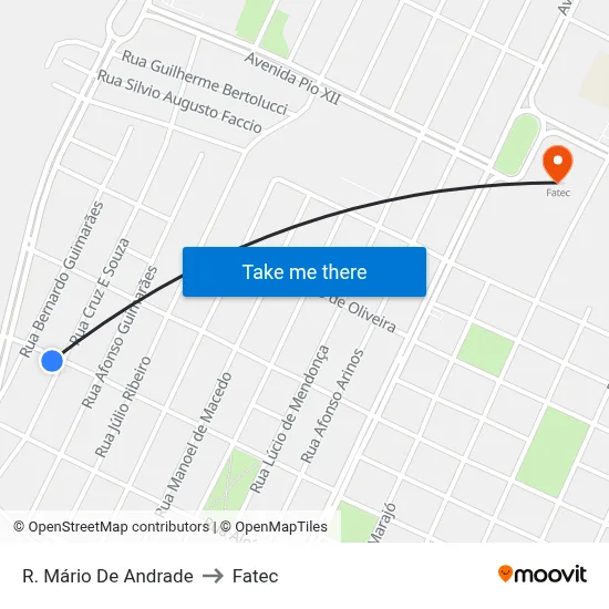 R. Mário De Andrade to Fatec map