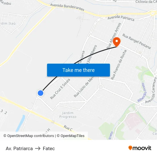 Av. Patriarca to Fatec map