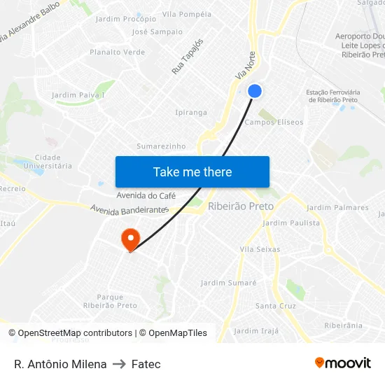 R. Antônio Milena to Fatec map