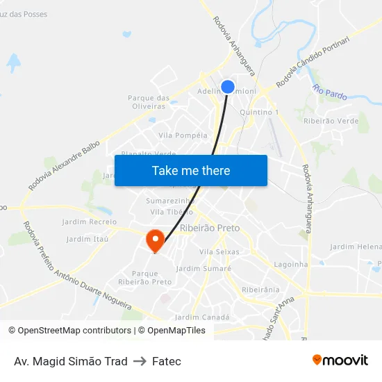 Av. Magid Simão Trad to Fatec map