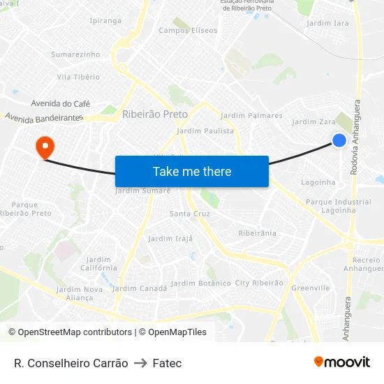 R. Conselheiro Carrão to Fatec map