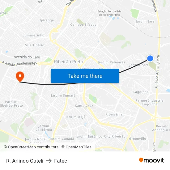 R. Arlindo Cateli to Fatec map