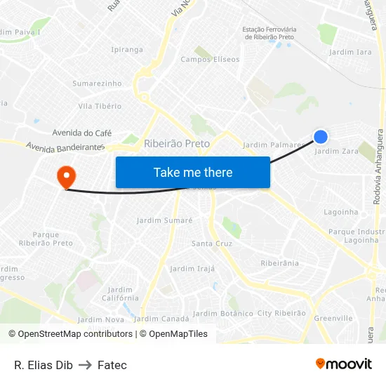 R. Elias Dib to Fatec map