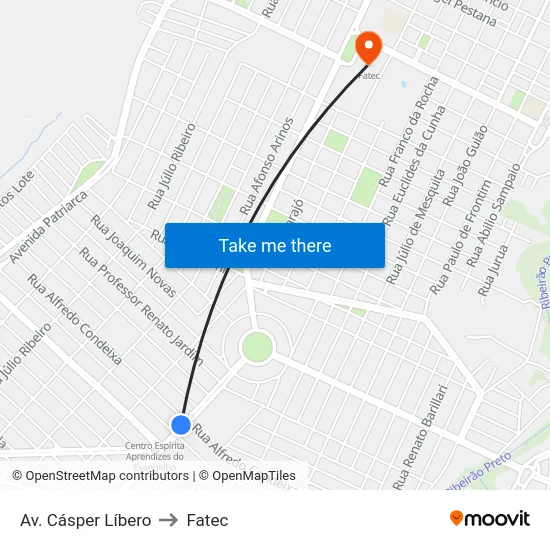 Av. Cásper Líbero to Fatec map