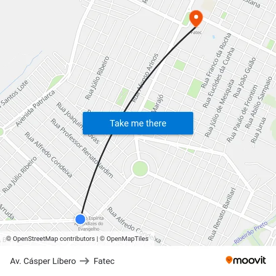 Av. Cásper Líbero to Fatec map