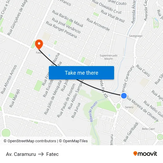 Av. Caramuru to Fatec map