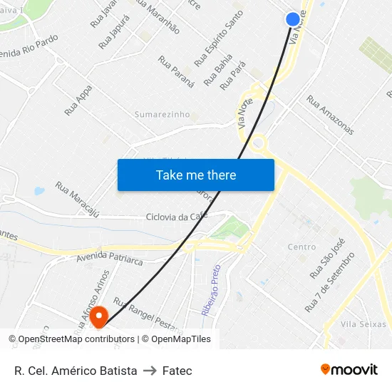 R. Cel. Américo Batista to Fatec map