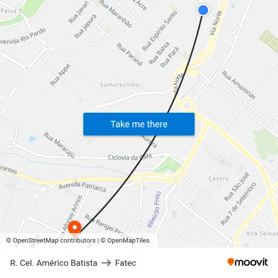 R. Cel. Américo Batista to Fatec map