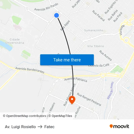 Av. Luigi Rosiello to Fatec map