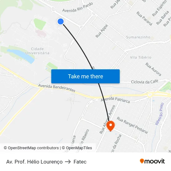 Av. Prof. Hélio Lourenço to Fatec map