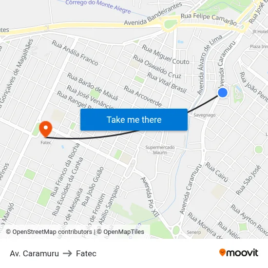 Av. Caramuru to Fatec map