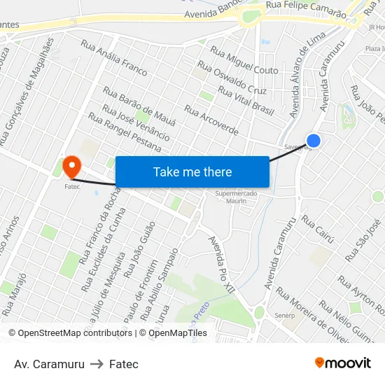 Av. Caramuru to Fatec map