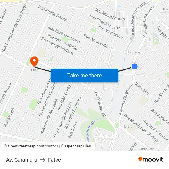 Av. Caramuru to Fatec map