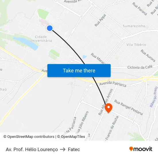 Av. Prof. Hélio Lourenço to Fatec map