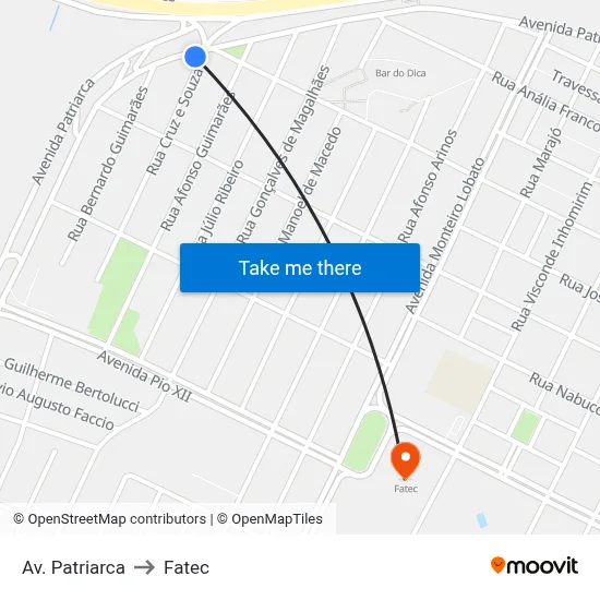 Av. Patriarca to Fatec map