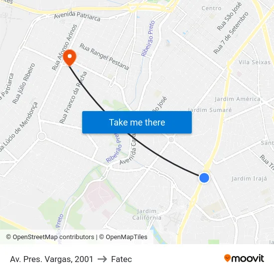 Av. Pres. Vargas, 2001 to Fatec map