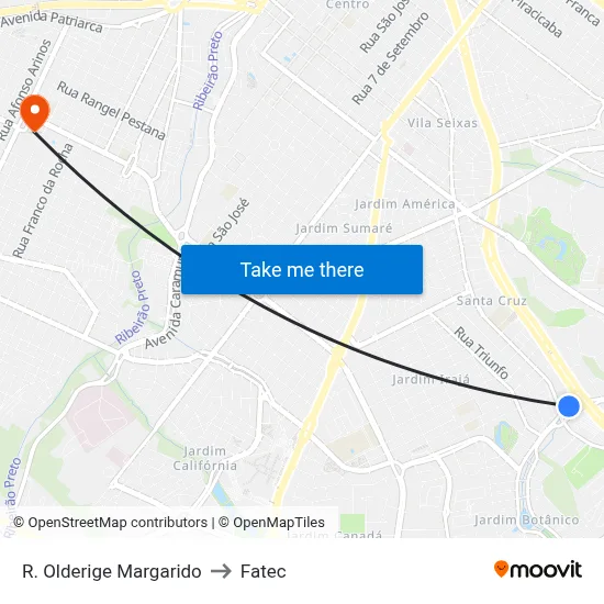 R. Olderige Margarido to Fatec map